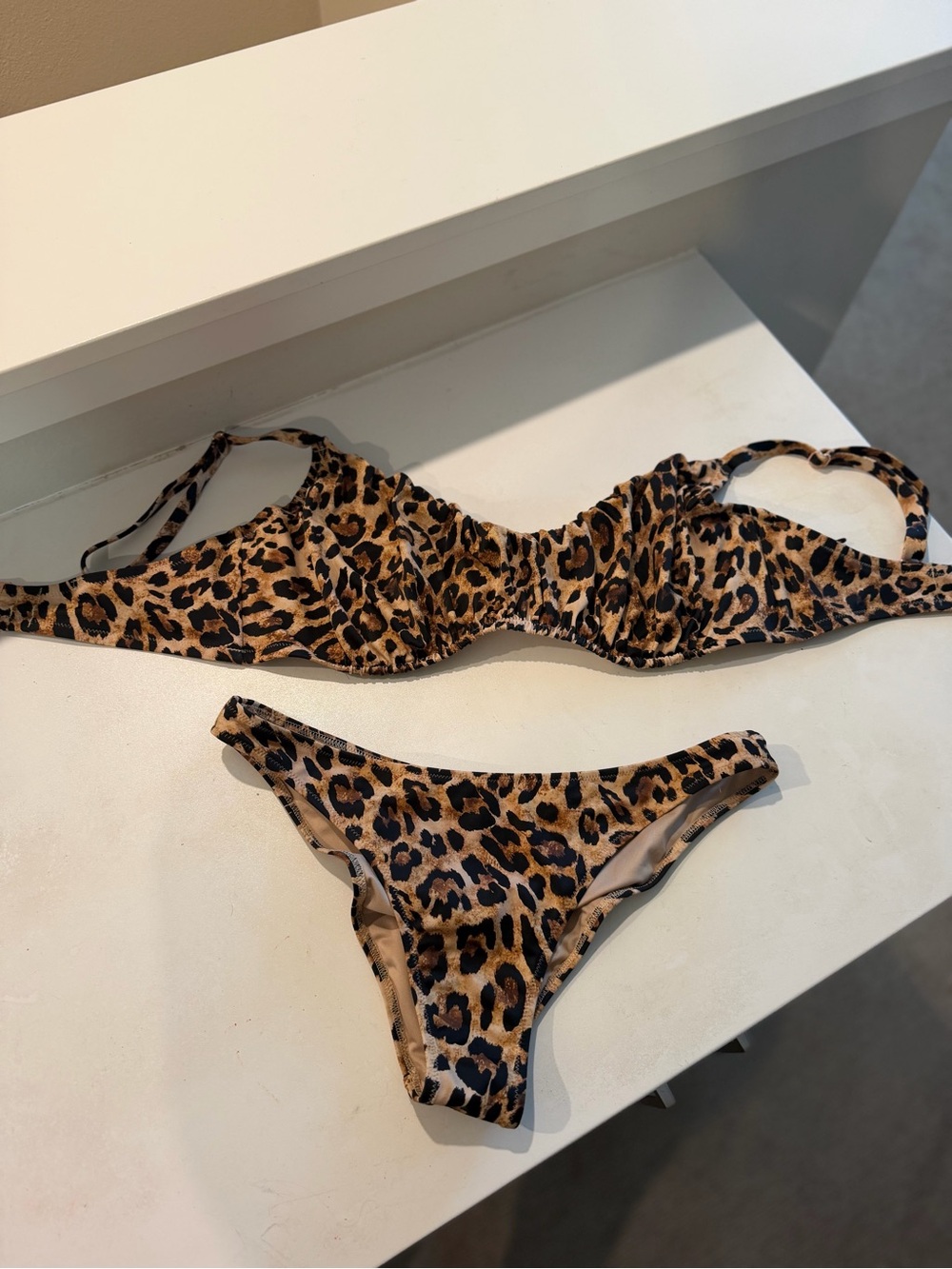 Shade & Shore Leopard-Print Bikini in Tan and Black